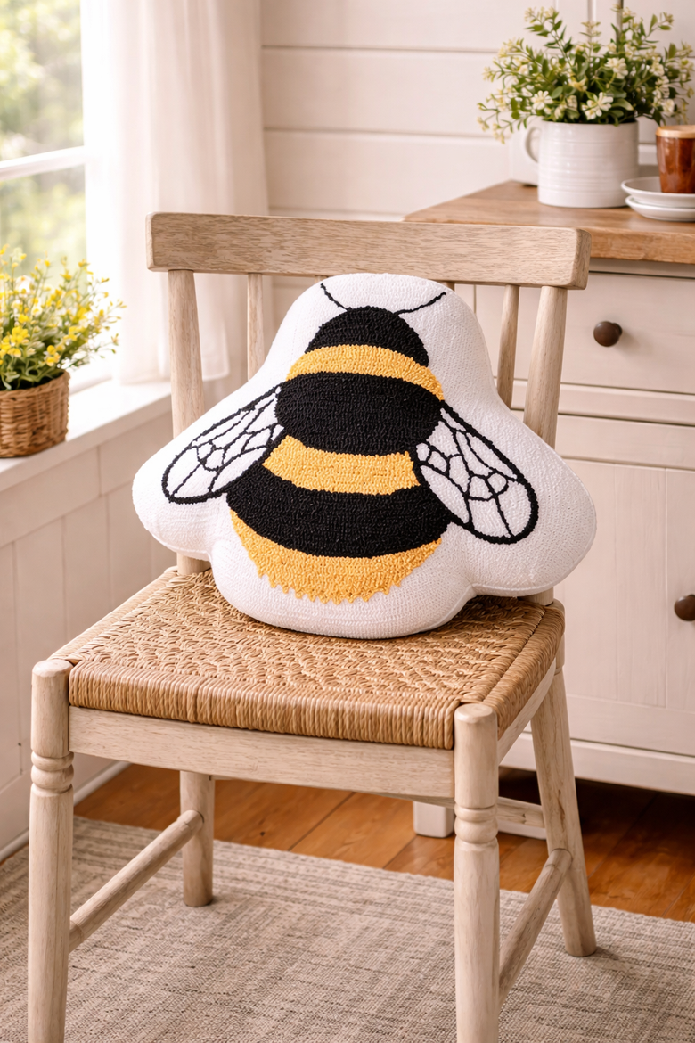 Bumble Bee Hooked Shaped Accent Throw Pillow 18" x 20", Alternate, color, Yellow
