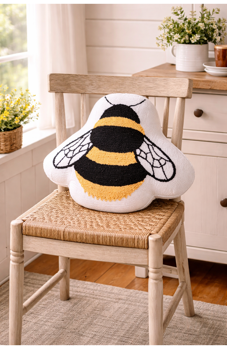 C&F Home Bumble Bee Hooked Shaped Accent Throw Pillow 18" x 20", Alternate, color, Yellow