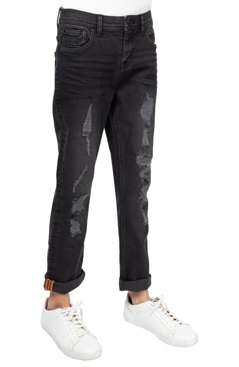 XRAY Kids' Raw X Rip & Repair Distressed Neon Stitch Jeans, Alternate, color,