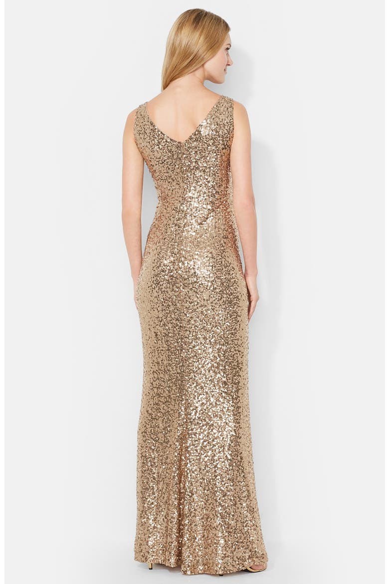 Sequin V-Neck Gown, Alternate, color, WHITE SAND SHINE