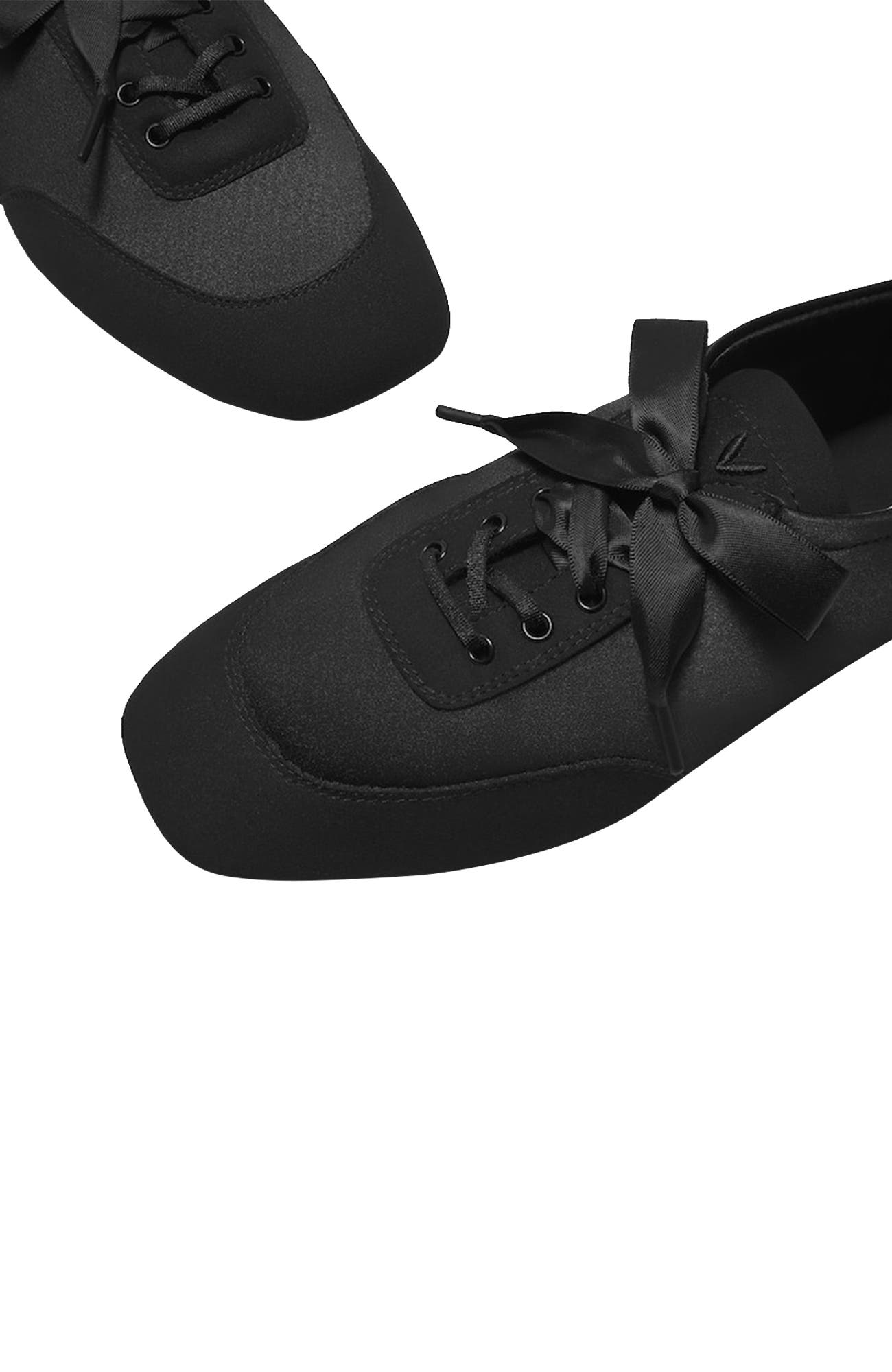 Cristina Square-Toe Lace-Up Satin Sneakerina, Alternate, color, Black