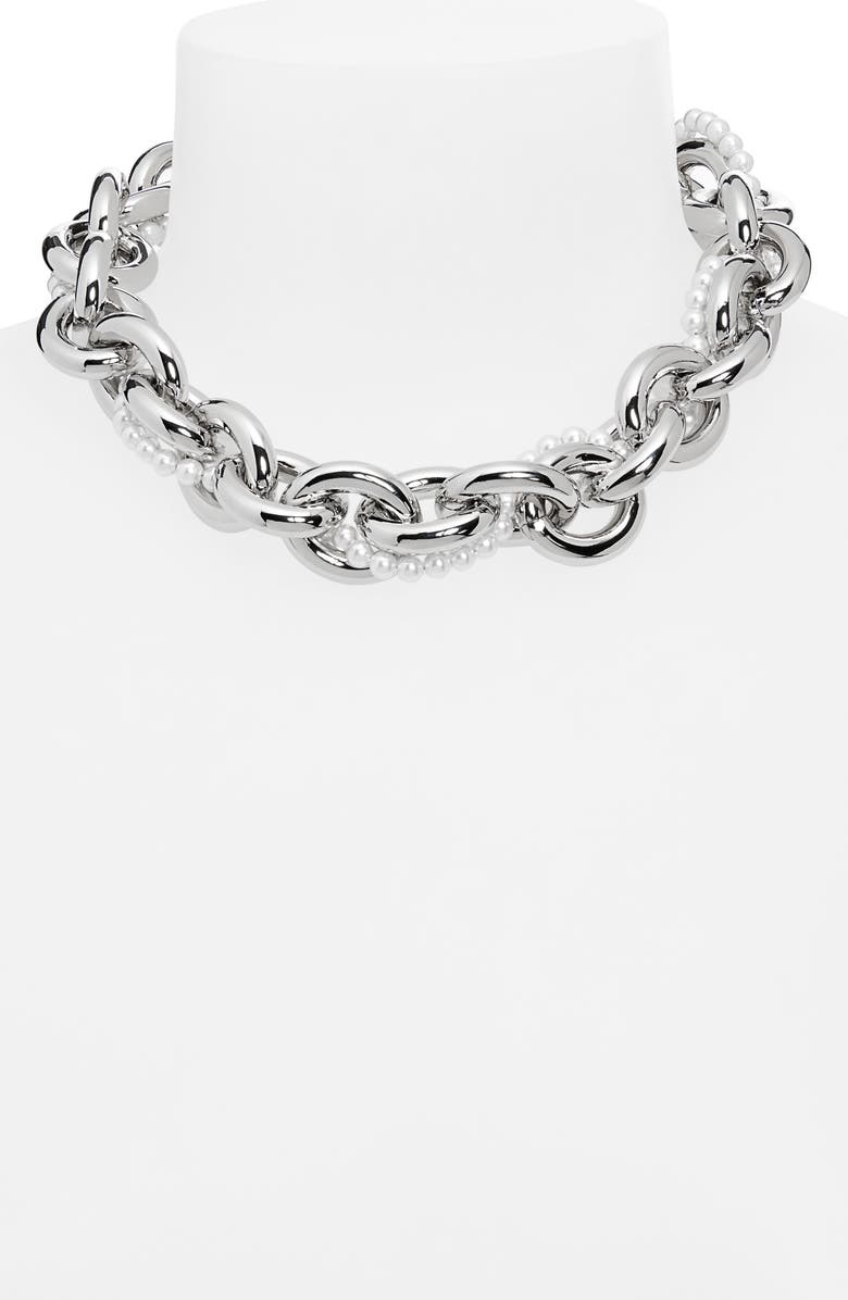 Simone Rocha XL Faux Pearl Chain Necklace, Alternate, color, Pearl/ Rhodium