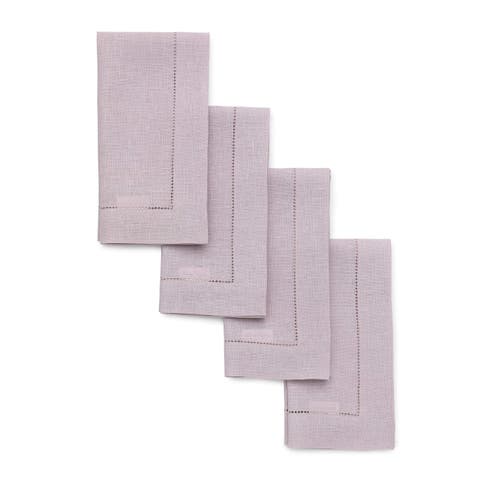 Linen Dinner Napkins Set of 4, 20 x 20 Inch for Dining Table, Holiday and Everyday Table Decor - Classic Hemstitch