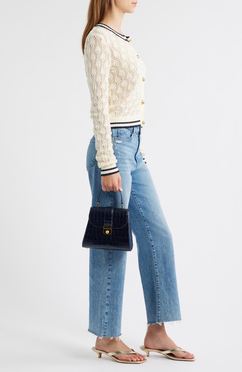 Veronica Beard Crest Lock Croc Embossed Leather Top Handle Bag, Alternate, color,