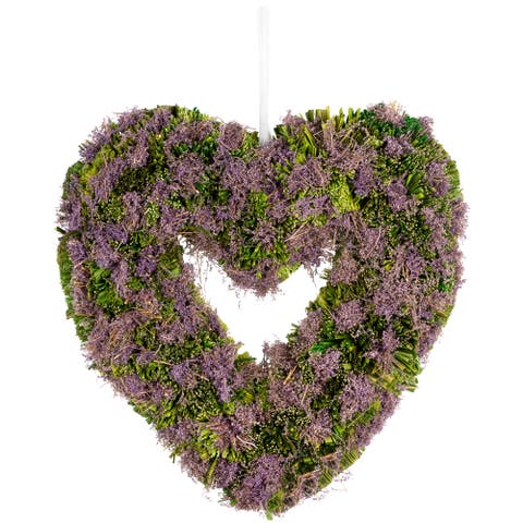 Moss and Twig Valentine's Day Heart Artificial Wreath - 14.5" - Purple