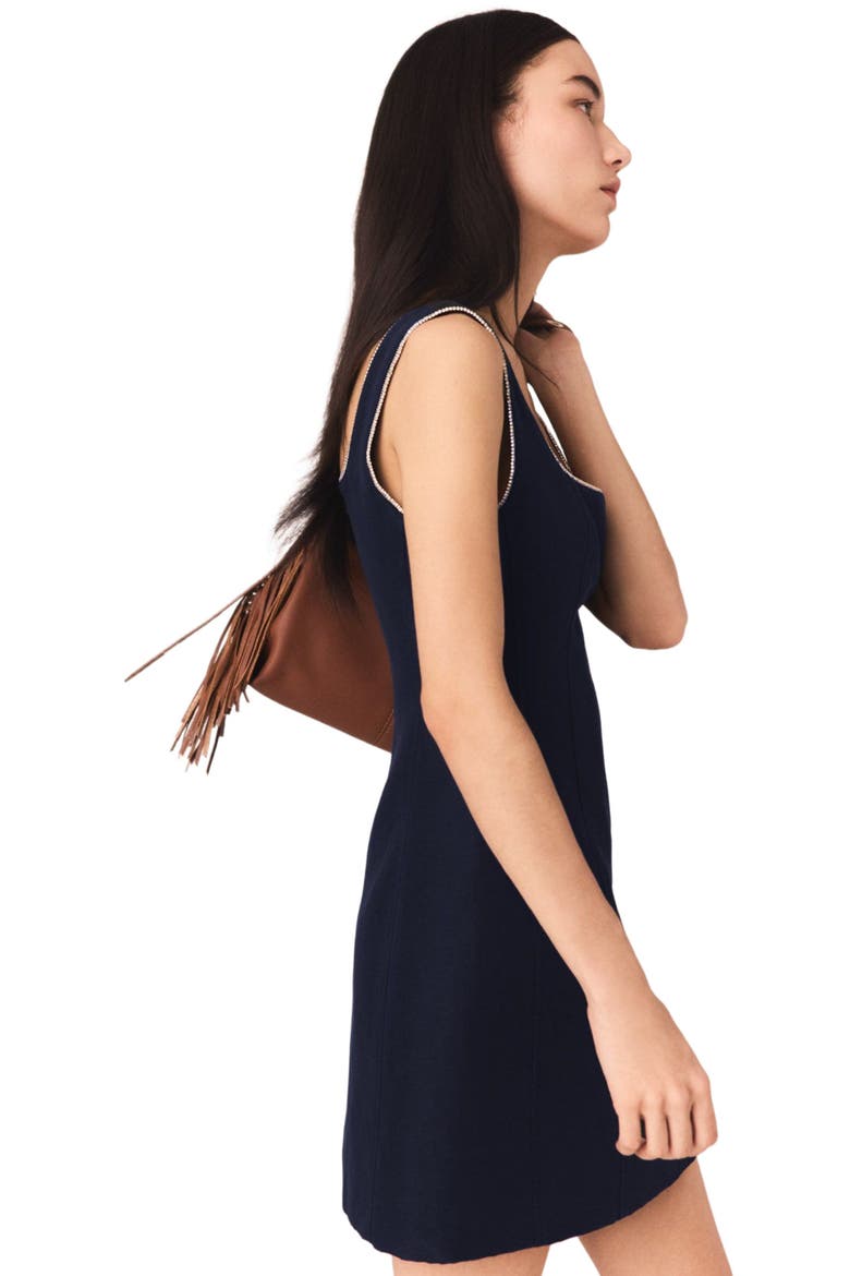 Short linen-blend dress, Alternate, color, Navy