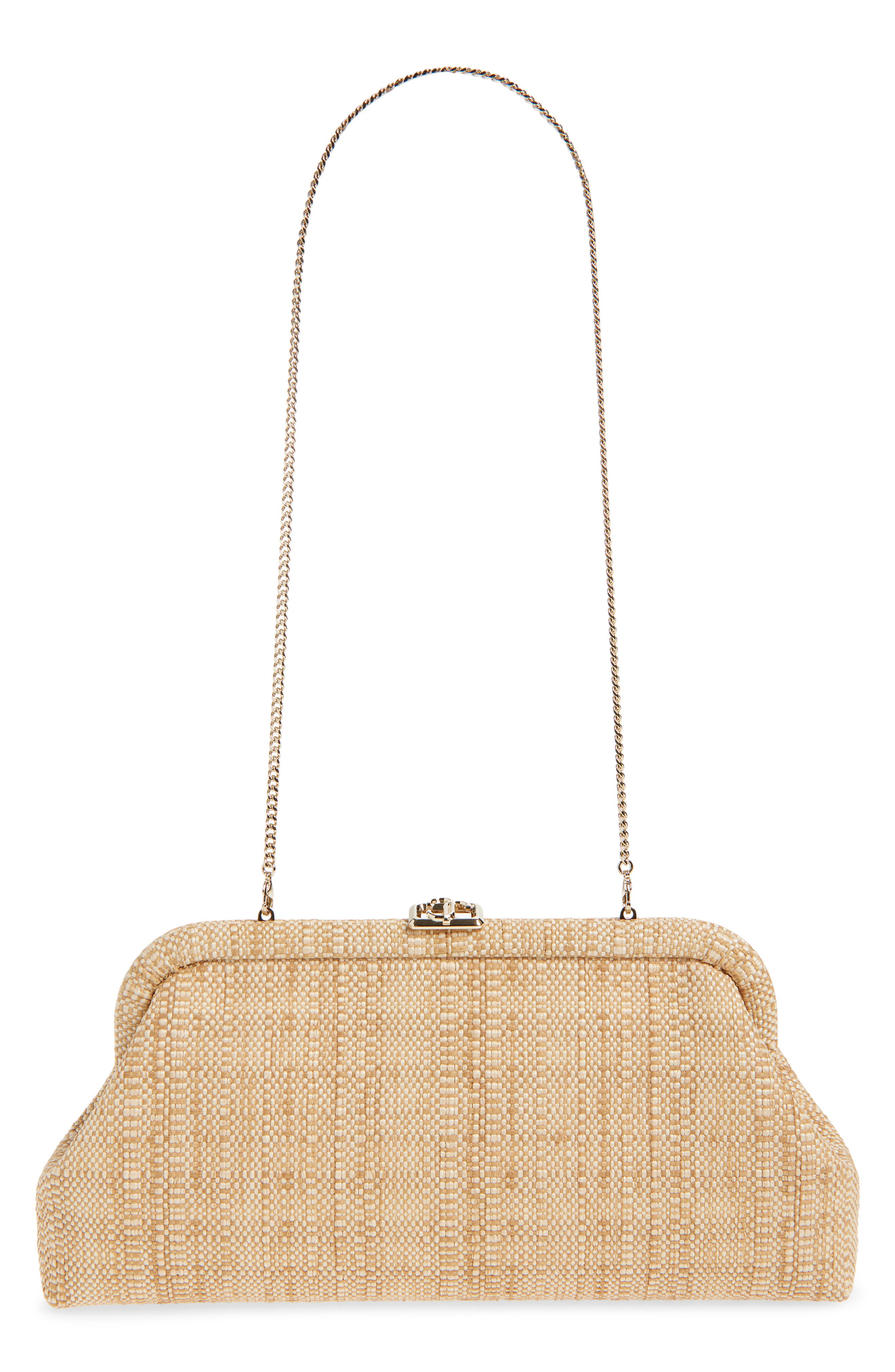 Jimmy Choo Skylar Raffia Clutch, Alternate, color, Natural/ Light Gold