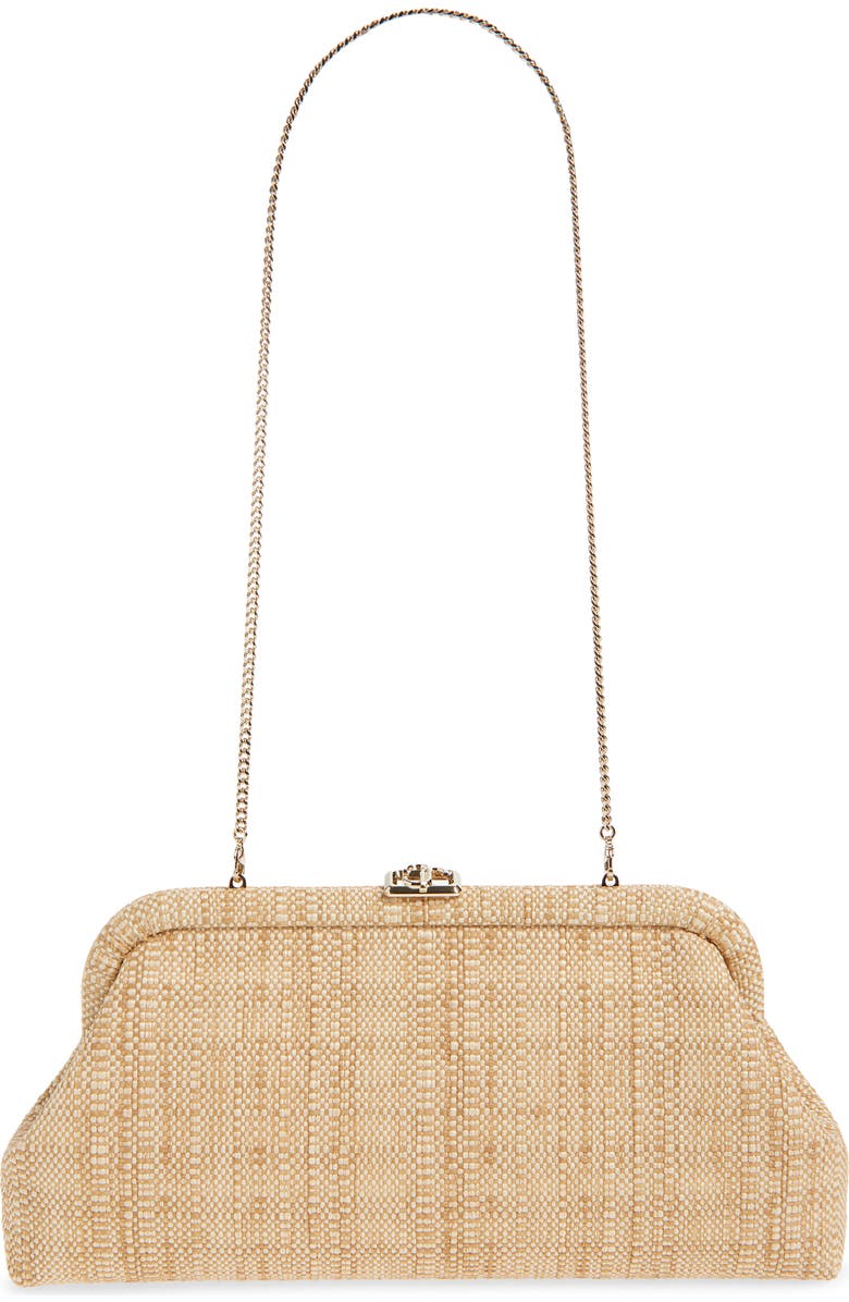 Jimmy Choo Skylar Raffia Clutch, Alternate, color, Natural/ Light Gold