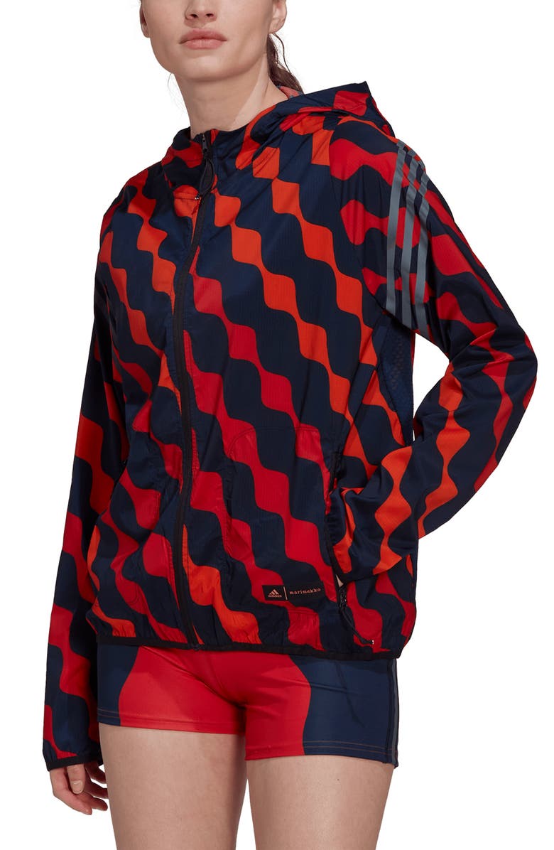 adidas x Marimekko Print Icon 3-Stripes Windbreaker, Main, color, 
