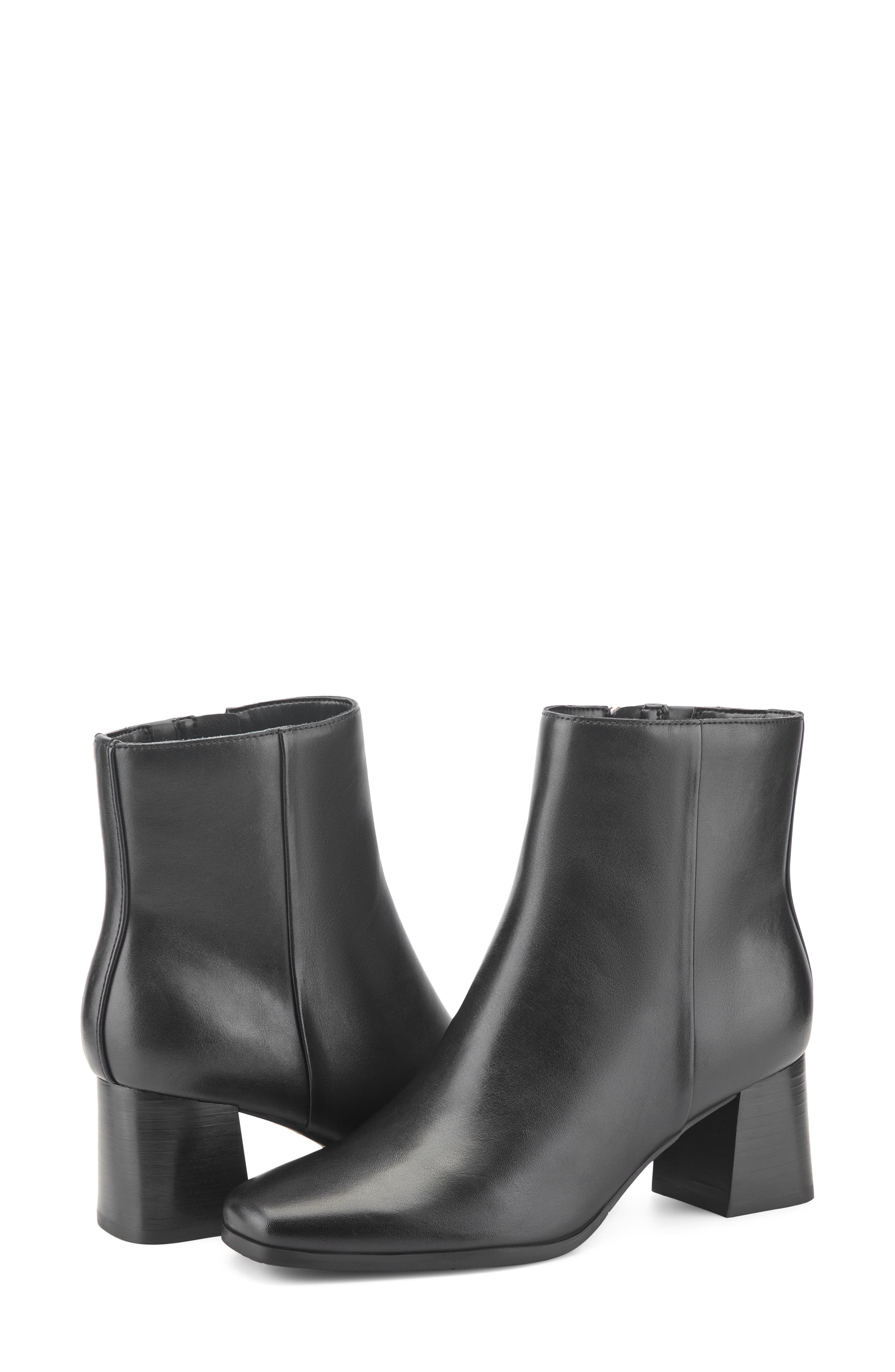 Aurore Leather Bootie, Alternate, color, BLACK