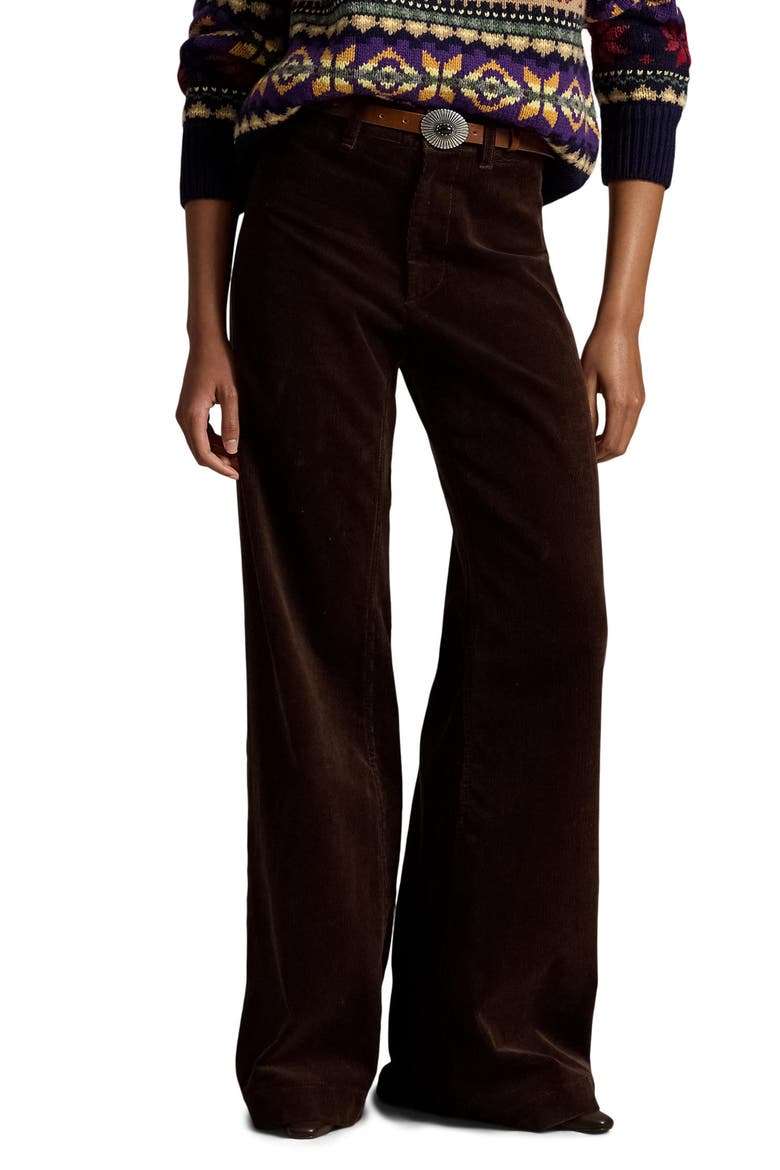 Wide Leg Stretch Cotton Corduroy Pants, Main, color, BROWN