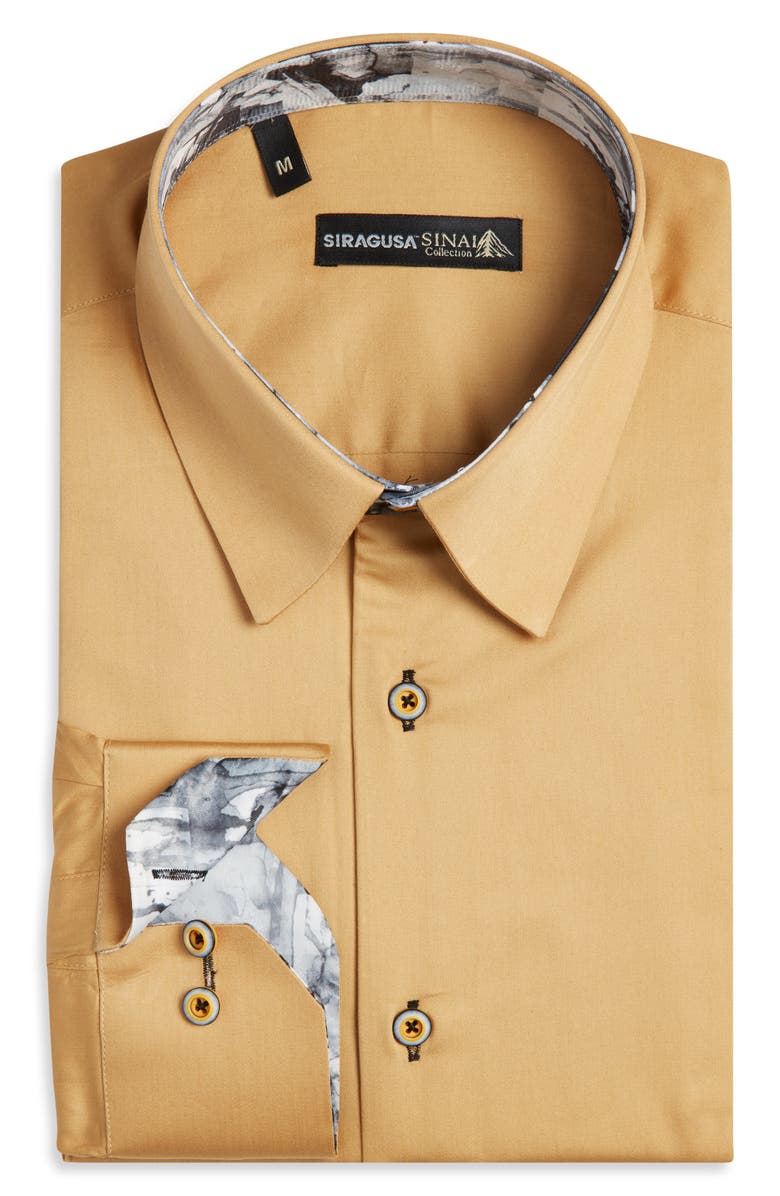 Siragusa Printed Silk Trim Dress Shirt, Main, color, Beige/ Gold