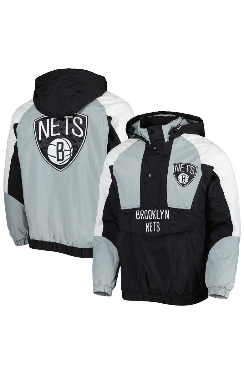 STARTER Men's Starter Black Brooklyn Nets Body Check Raglan Hoodie Half-Zip Jacket, Main, color, Black
