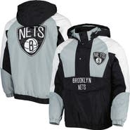 STARTER Men's Starter Black Brooklyn Nets Body Check Raglan Hoodie Half-Zip Jacket