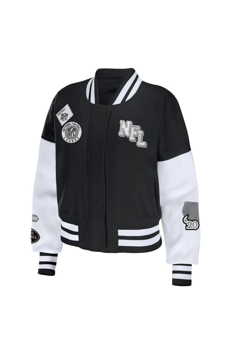 WEAR by Erin Andrews Women's WEAR by Erin Andrews Black/White NFL Full-Zip Varsity Jacket, Alternate, color,