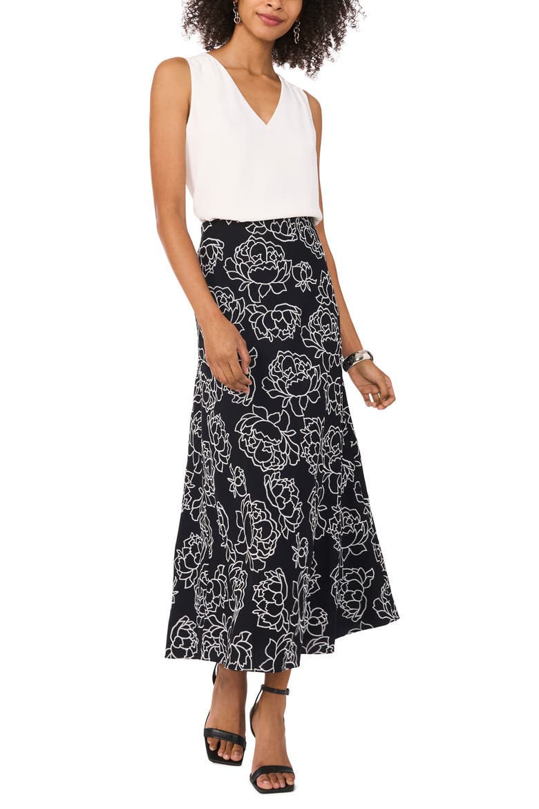 Bias Cut A-Line Midi Skirt, Alternate, color, RICH BLACK