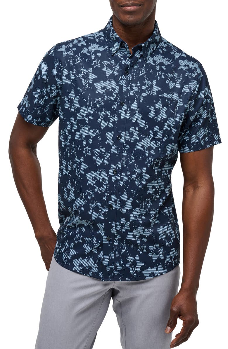 TravisMathew Bombadier Floral Short Sleeve Button-Up Shirt, Main, color,