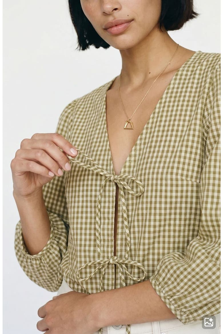 Camilla Tie Front Gingham Top, Alternate, color, FOG GREEN CHECKS WILLOW