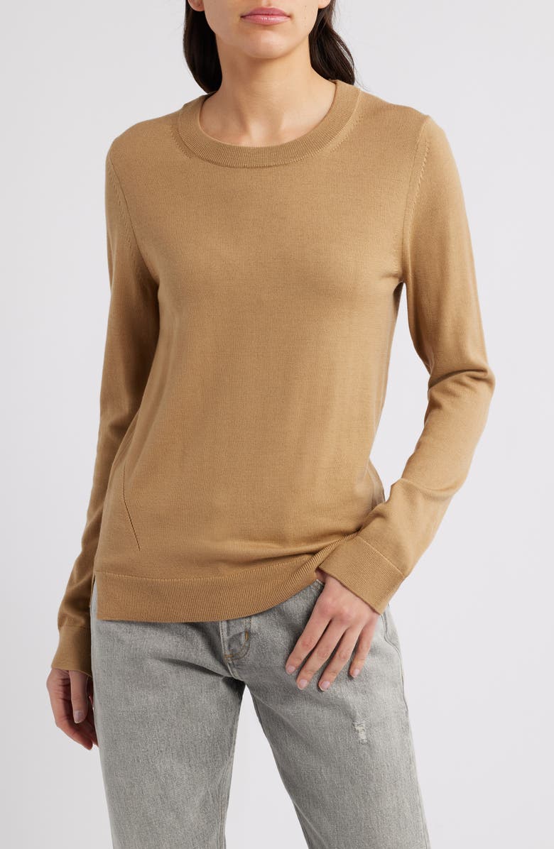 BOSS Feganasi Wool Crewneck Sweater, Main, color, Iconic Camel