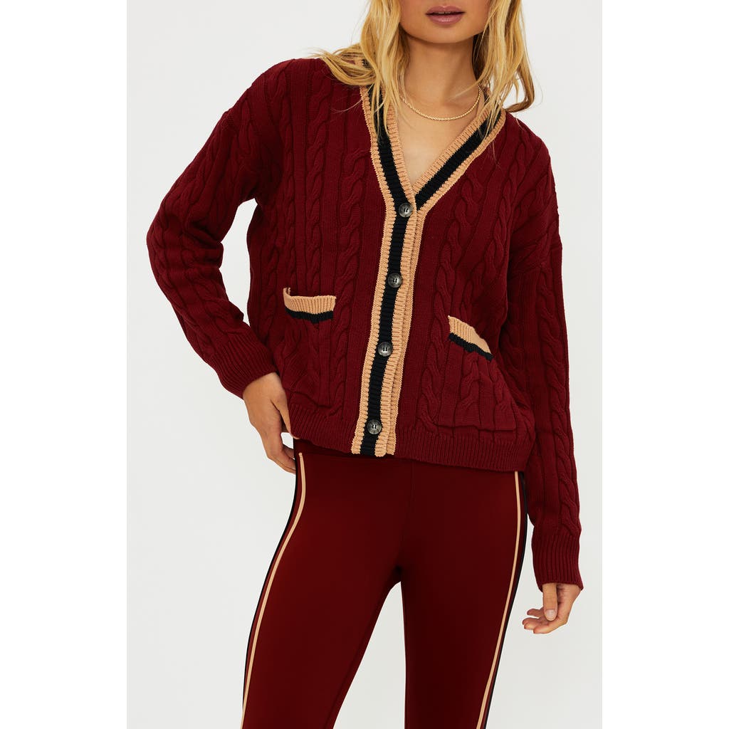 Beach Riot Gene Cable Stitch Cardigan In Burgundy