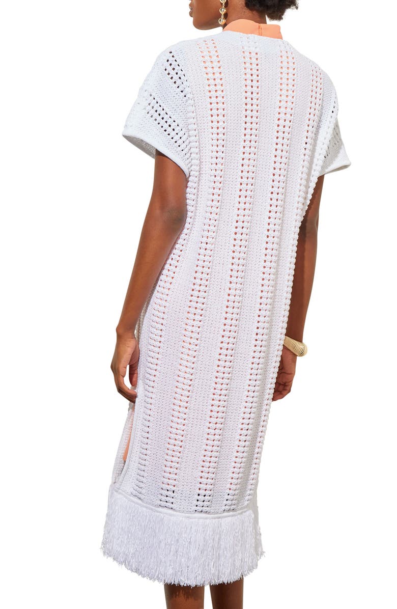 Ming Wang Fringe Trim Short Sleeve Knit Jacket, Alternate, color,