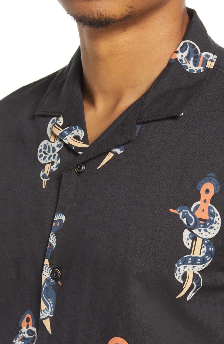 Roark Snake & Dagger Cotton & Linen Button-Up Camp Shirt, Alternate, color, 