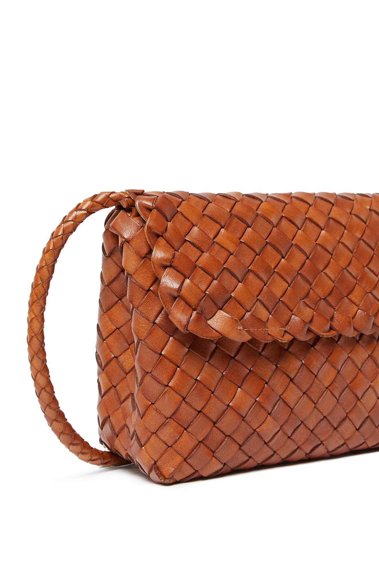 Loeffler Randall Billie Flap Woven Leather Shoulder Bag, Alternate, color, Timber