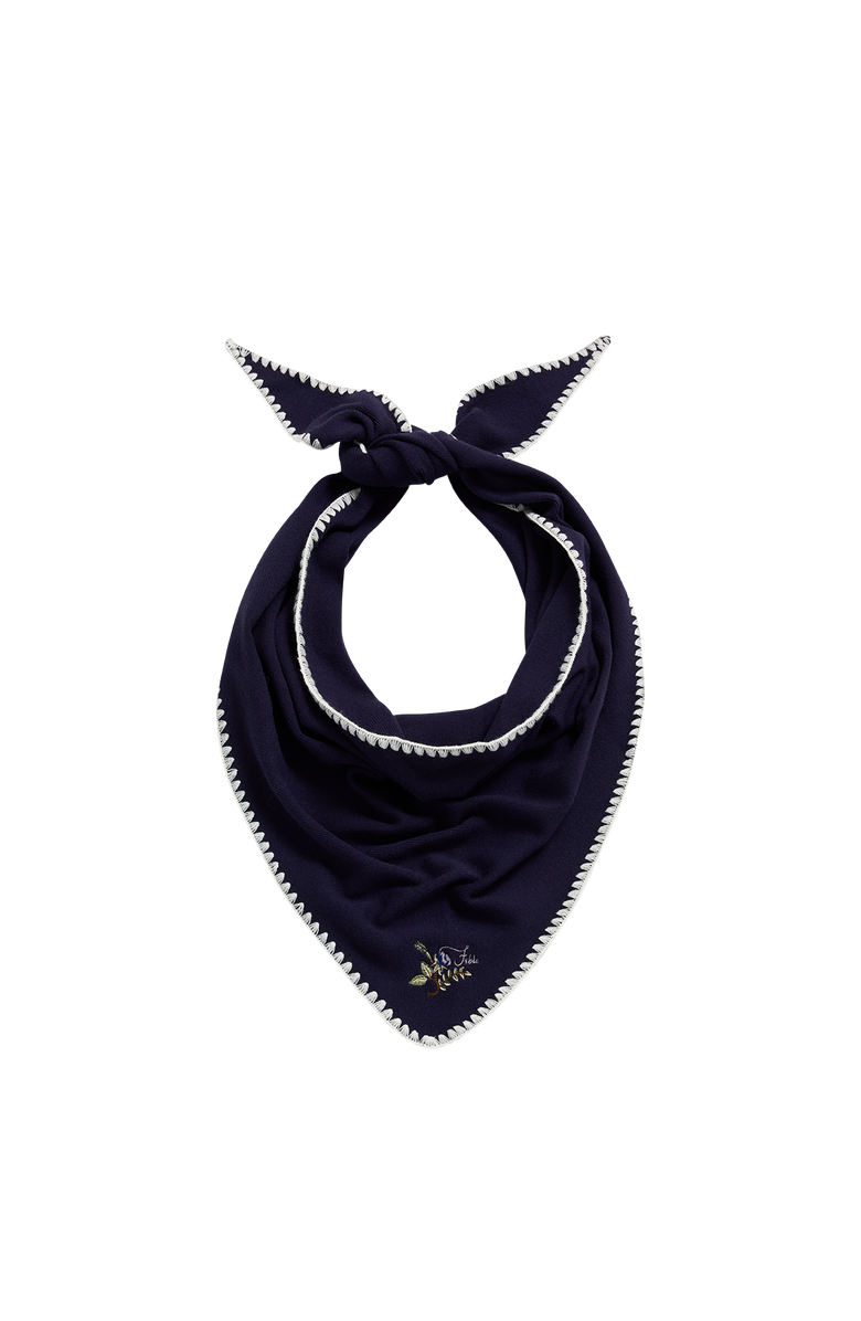 Fable England Triangle Blanket-Stitch Blue Scarf, Alternate, color, Midnight Blue