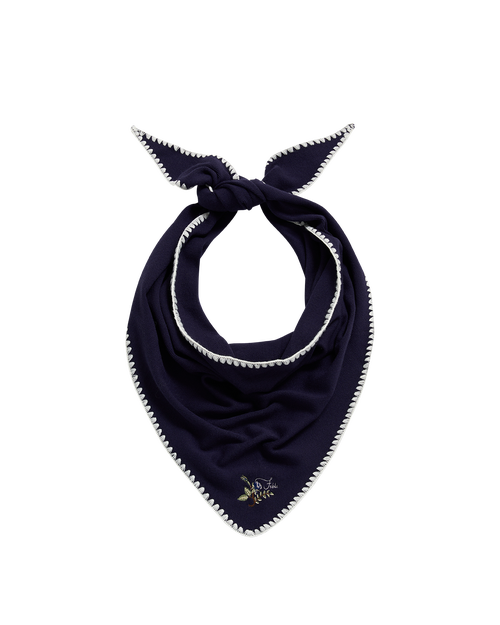 Fable England Triangle Blanket-stitch Blue Scarf In Blue