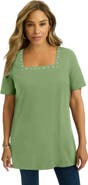 Jessica London Stretch Cotton Studded Square Neck Tunic
