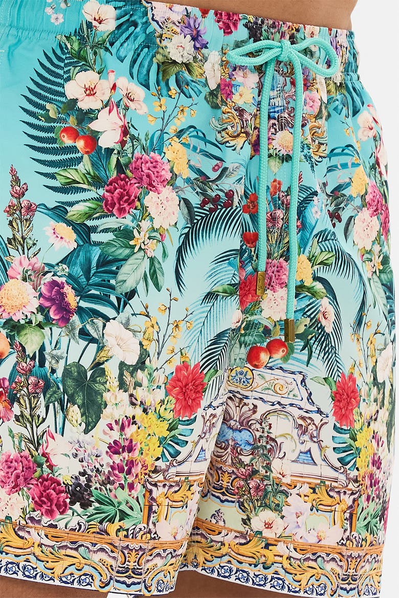Mid Length Boardshort With Elastic Waist Gardens Of Queluz, Alternate, color, Gardens Of Queluz