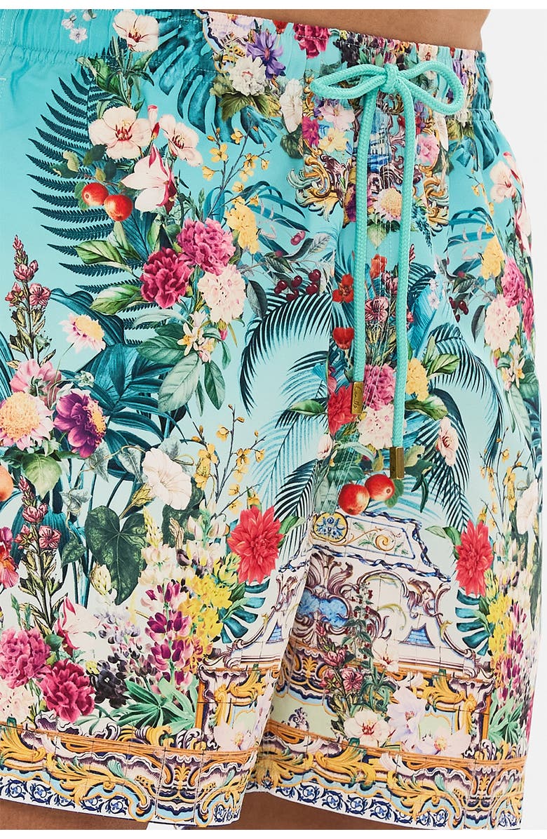 Hotel Franks By Camilla Mid Length Boardshort With Elastic Waist Gardens Of Queluz, Alternate, color, Gardens Of Queluz