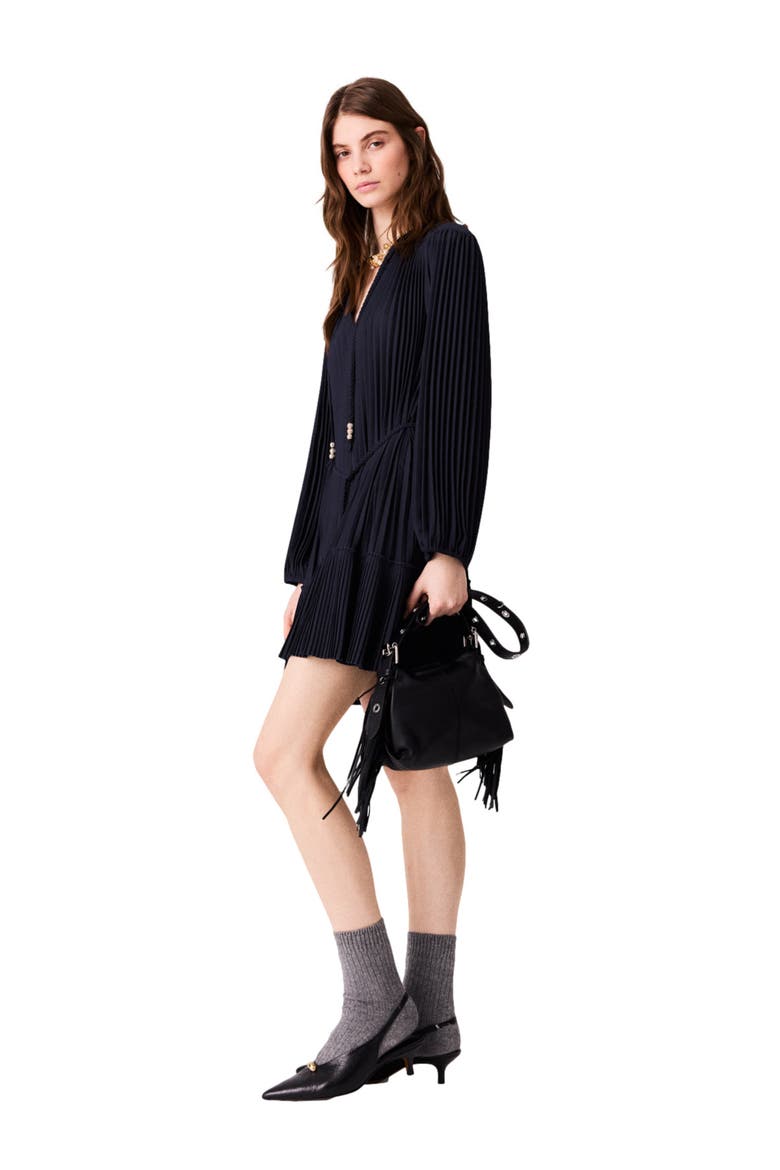 Short pleated dress, Alternate, color, Navy