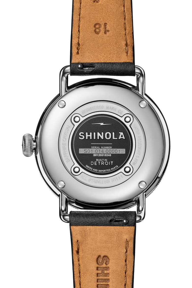 Canfield Leather Strap Watch, 38mm, Alternate, color, BLACK