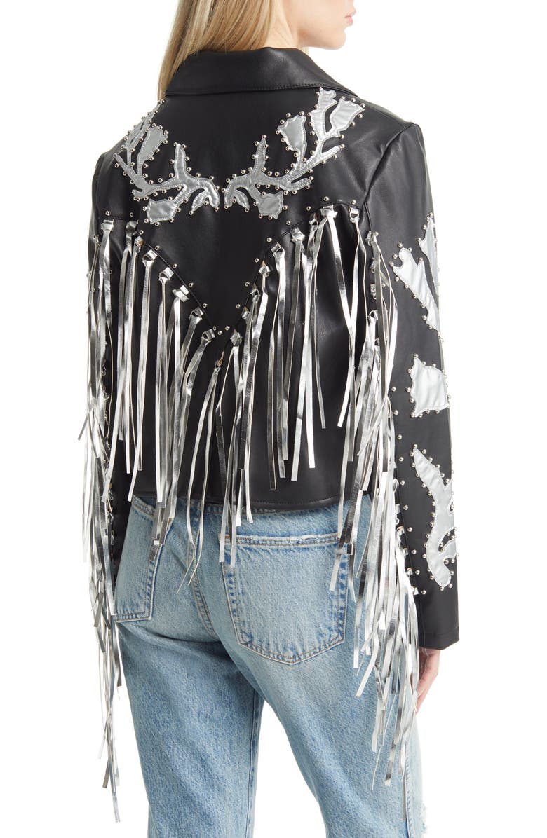 AZALEA WANG Western Fringe & Stud Faux Leather Jacket, Alternate, color, 