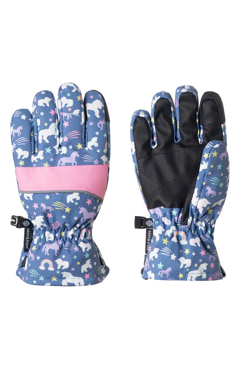 Andy & Evan Kids' Color Change Zip Gloves, Main, color, Navy Unicorn