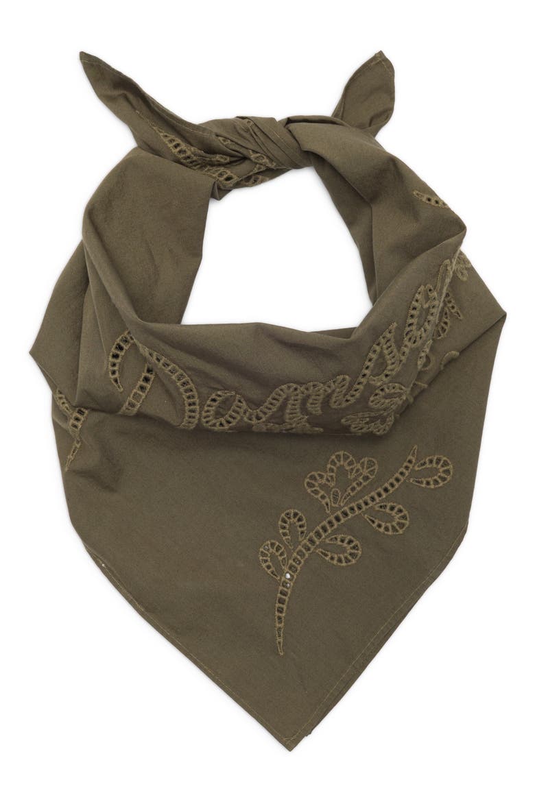 Embroidered Organic Cotton Headscarf, Main, color, KHAKI