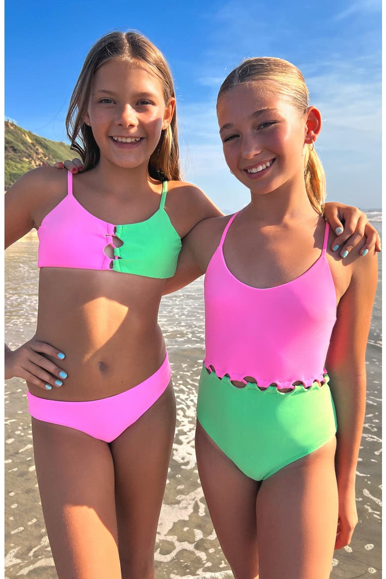 Kids' Cammy Loop Two-Piece Swimsuit, Alternate, color, NEON PINK