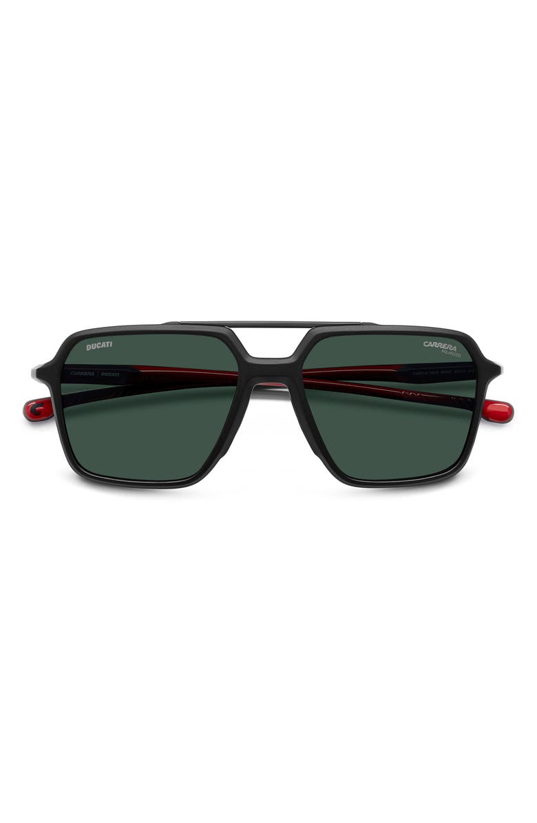 Carrera Eyewear x Ducati Carduc 55mm Rectangular Aviator Sunglasses, Main, color, Matteblack/ Green Polar