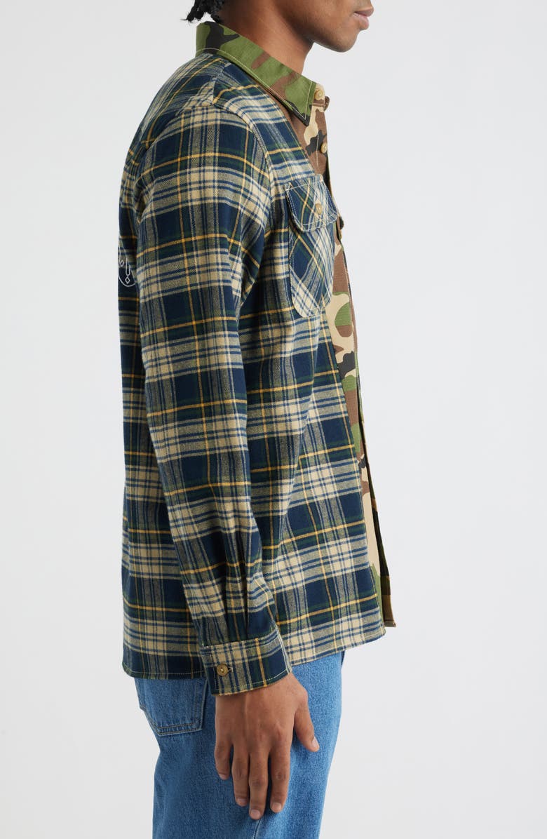Billionaire Boys Club BB Wanderlust Plaid & Camo Cotton Button-Up Shirt, Alternate, color, Cypress
