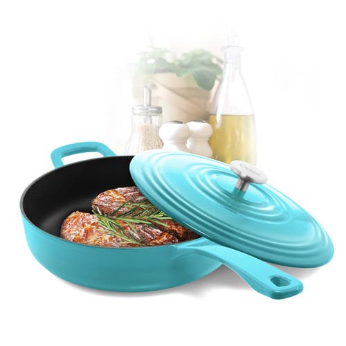 Chantal 5 Qt. Round Cast-iron Saute Skillet W/ Lid In Blue