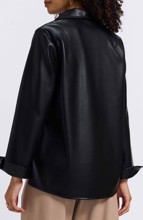 Foxcroft Agnes Faux Leather Long Sleeve Popover Top In Black