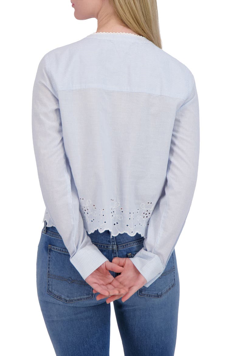 Eyelet Cotton Button-Up Top, Alternate, color, BLUE STRIPE