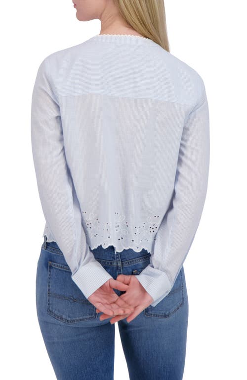 Lucky Brand Eyelet Cotton Button-up Top In Blue Stripe