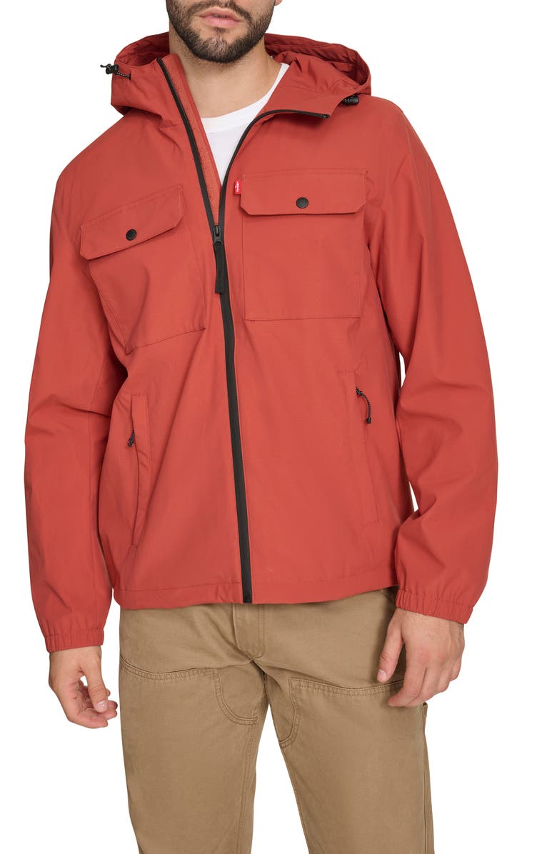 Levi's Hooded Rain Jacket, Main, color, Barn Red