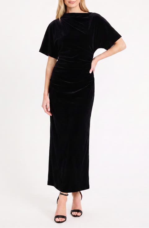 Asymmetric Velvet Maxi Dress