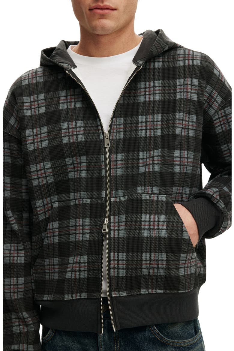 Men's Zip Up Hoodie, Alternate, color, Washed Black Check