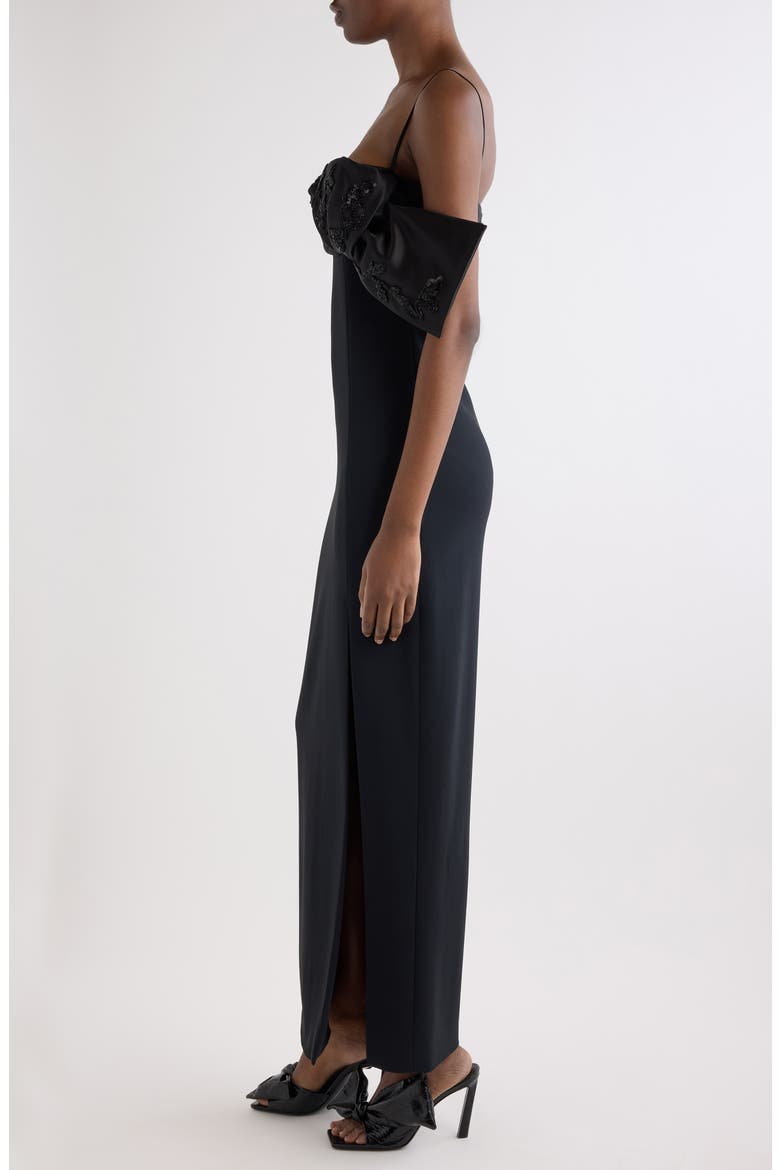 Bow Sliced Column Gown, Alternate, color, BLACK
