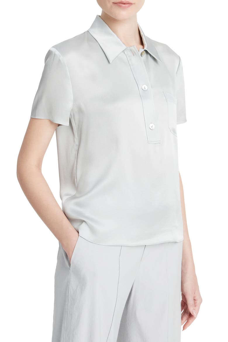 Silk Satin Polo, Alternate, color, LUNAR DUST