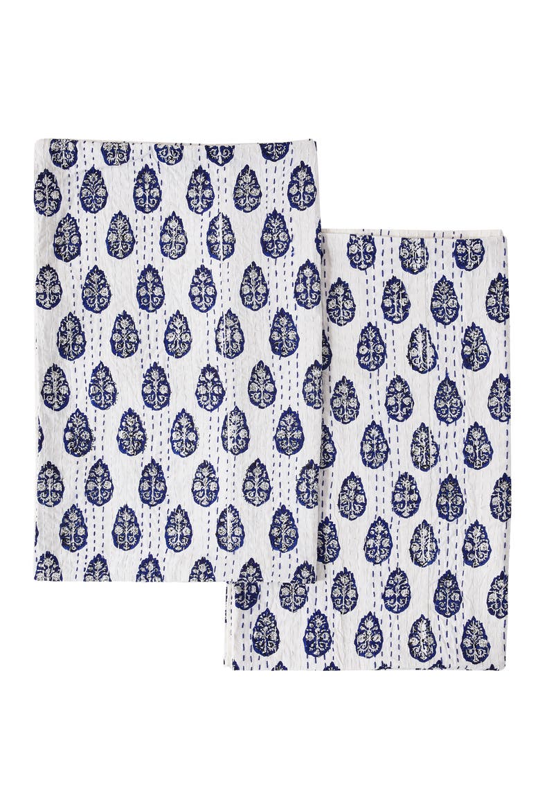 Floral Paisley 2-Pack Cotton Pick Stitch Shams, Alternate, color, INDIGO